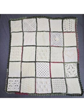 Handmade Crochet Blanket Textured 36"x72" Small Baby Ivory Green Cottage Core